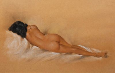 tableau représentant une femme nue allongée sur un lit, de dos par rapport à l'appareil photo