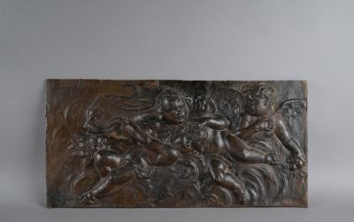 an image of a bronze plaque depicting a group of people on horseback