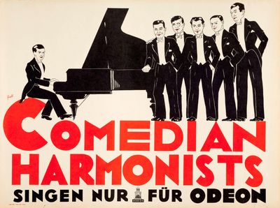 an image of a poster for a concert with a group of men in tuxedos