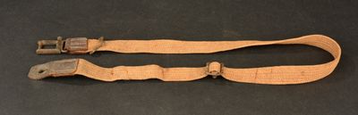 pair of tan webbs on a black surface