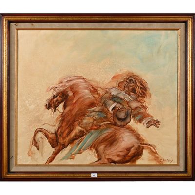 DUPUIS Jean. « Le cavalier ». Huile sur toile signée.