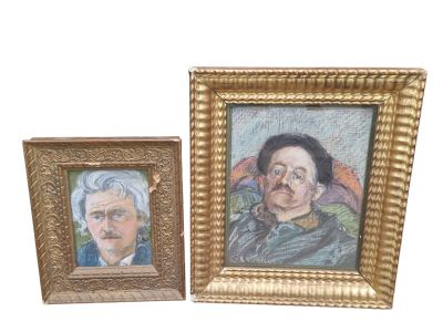 tableau représentant un homme moustachu et une femme moustachue, dans un cadre doré