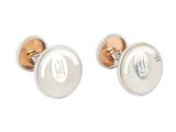 silver and rose gold cufflinks with initials on them