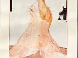 a poster on the wall of a hotel with a woman in a white dress