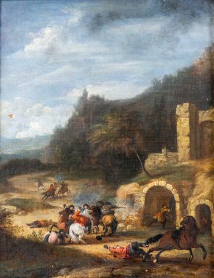 Ecole hollandaise du XVIIIe siècle, Choc de cavalerie - Toil…