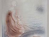 tableau représentant une femme en robe rose assise au bord d'un plan d'eau