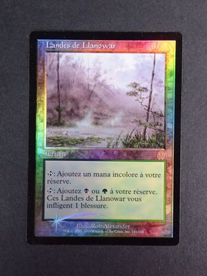 a close up of a card with a picture of a forest in the background