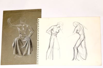 two drawings of a woman in a dress and a drawing of a woman in a dress