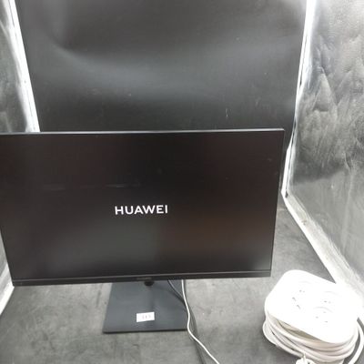 une photo d'un écran d'ordinateur noir sur lequel figure le mot « huawei »