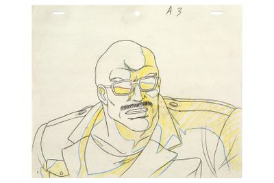 dessin représentant un homme portant des lunettes et une veste jaune