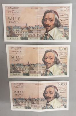 trois billets de banque différents portant l'image d'un homme et d'une femme
