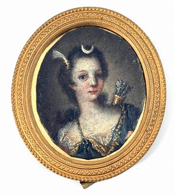 portrait d'une dame en robe bleue tenant un oiseau dans la main