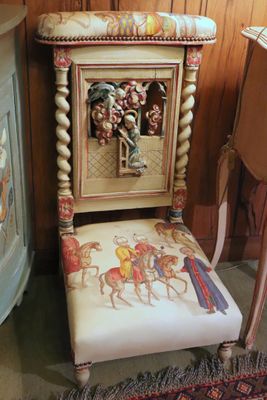 a chair that has a clock on it in a room