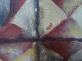 un tableau représentant un parapluie rouge, jaune et blanc