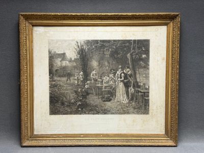 Au vert galant. Grande gravure encadrée.