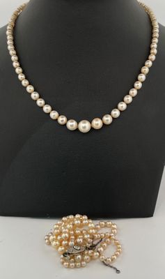 Ensemble de deux colliers de perles de culture en chute, fermoirs en o - Photo 1