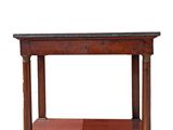 an old wooden table with a marble top on a white background