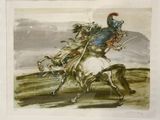 a picture of a painting of a man riding a horse
