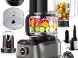 a blender with various fruits and vegetables in it