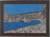 a picture of a painting of a bridge over a body of water