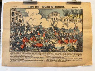 an old newspaper with a picture of a war scene on it