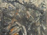 peinture représentant une œuvre abstraite en noir et blanc sur un support en bois