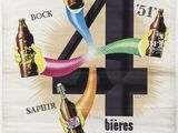 une publicité pour une marque de bière représentant quatre bouteilles de bière et le chiffre 4