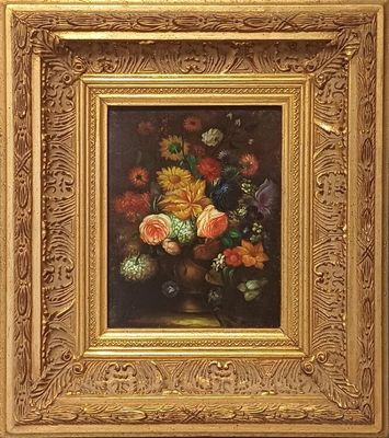 une peinture de fleurs dans un vase sur une table
