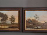 paire de peintures à l'huile sur toile du XIXe siècle représentant un paysage champêtre