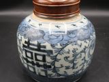 chinese blue and white jar with wooden lid