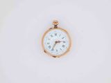 a gold pocket watch with roman numerals on the face