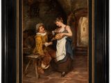 une peinture représentant une femme tenant un enfant dans ses bras