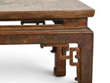 an image of a wooden table with a tile top on a white background