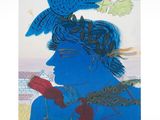 an image of a painting of a woman with a bird on her head