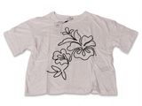 white t - shirt with black floral design on the chest