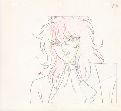 drawing of a girl with pink hair and glasses in a white shirt