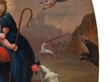 an image of a painting of a woman holding a baby and a sheep