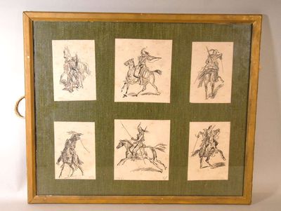 Six reproductions d'esquisses de Dragons du Second Empire