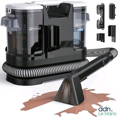 une image représentant un aspirateur en noir et blanc et ses accessoires