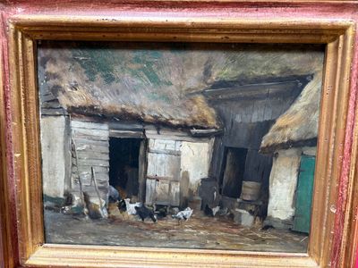 La basse cour, huile sur panneau 26,5 x 34,5 cm