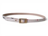 a close up of a white belt with hearts on it