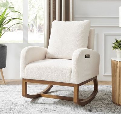 Fauteuil à bascule SHERPA - en tissu bouclette blanc- retour…
