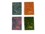 quatre livres sont alignés sur une surface blanche