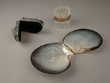 two shells and a bottle of water on a table