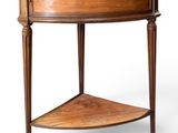 an image of a wooden corner table with a marble top