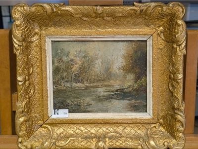 Huile sur isorel intitulé au revers "Le ruisseau par basses …