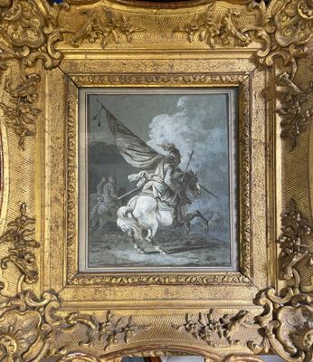 painting of a man on a horse in a gold frame