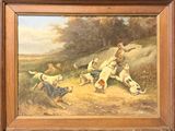 a painting of a group of dogs playing with a dog