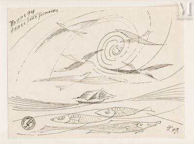 drawing of a drawing of a bird flying over a body of water