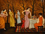 a painting of a group of women sitting around a table